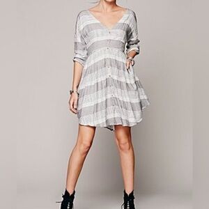 Free People Dress Idle Wild Black and White Striped Mini Shirt Dress